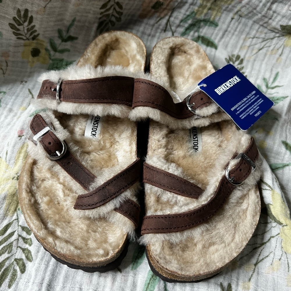 Birkenstock Mayari Oiled Leather Shearling Sandals Women’s Size EU 39 US 8/8.5 - Picture 2 of 6